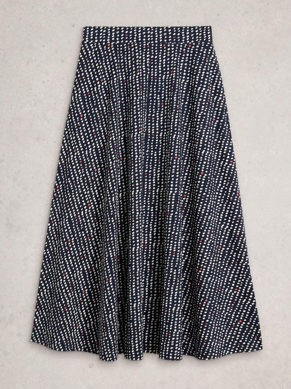 Jada Maxi Jersey Skirt in NAVY MULTI - FLAT FRONT