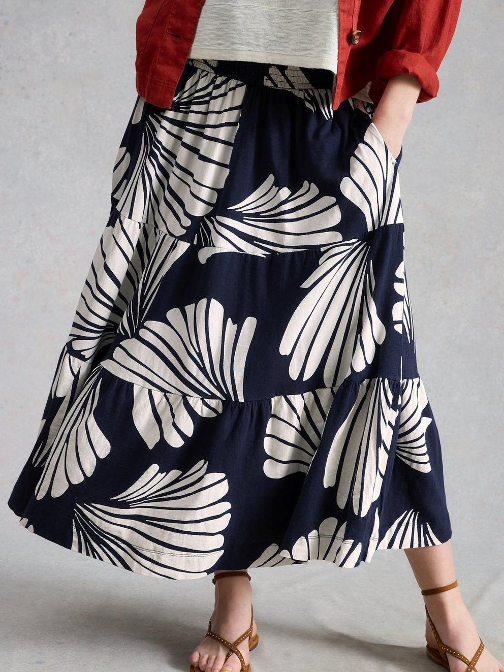 Jersey Marissa Maxi Skirt in NAVY MULTI - MODEL DETAIL