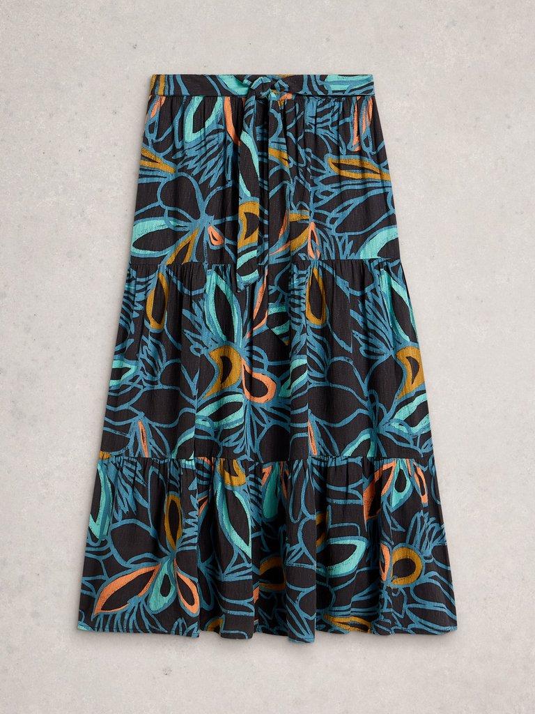 Lotus Print Maxi Skirt in BLK MLT - FLAT FRONT