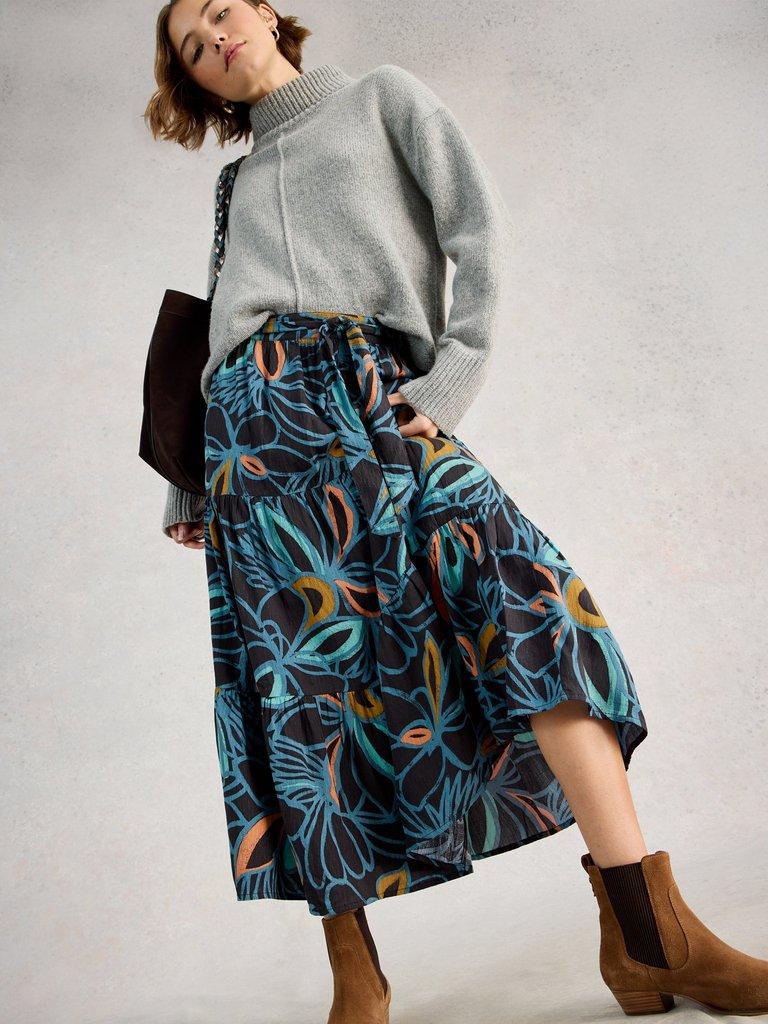 Lotus Print Maxi Skirt in BLK MLT - LIFESTYLE