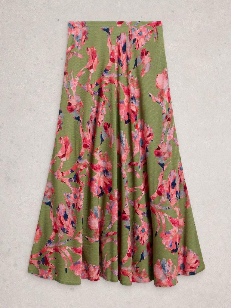 Hope Print Bias Cut Maxi Skirt in GREEN MLT - FLAT FRONT