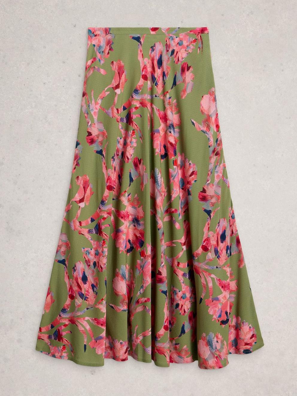 Hope Print Bias Cut Maxi Skirt in GREEN MLT - FLAT FRONT