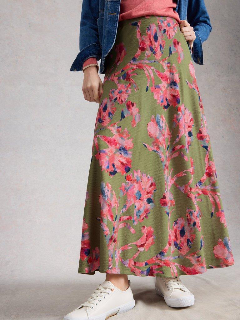 Hope Print Bias Cut Maxi Skirt in GREEN MLT - LIFESTYLE