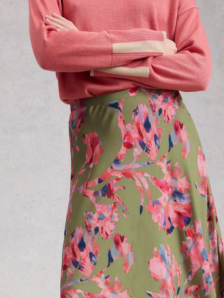 Hope Print Bias Cut Maxi Skirt in GREEN MLT - MODEL DETAIL