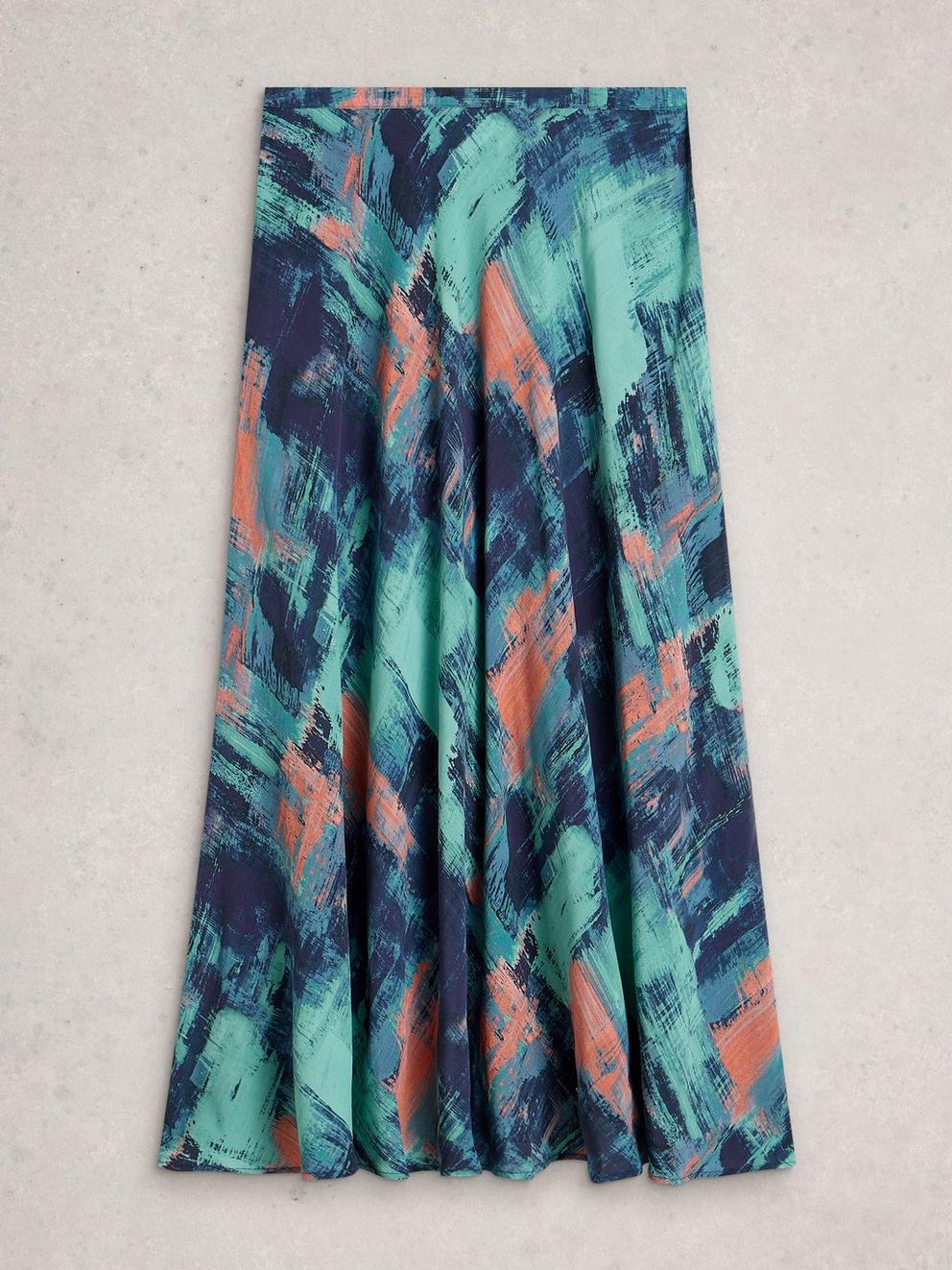 Hope Print Bias Cut Maxi Skirt in NAVY MULTI - FLAT FRONT