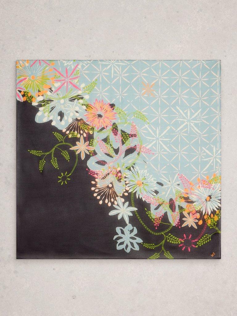 Emma Square Printed Scarf in NAT PR - FLAT BACK