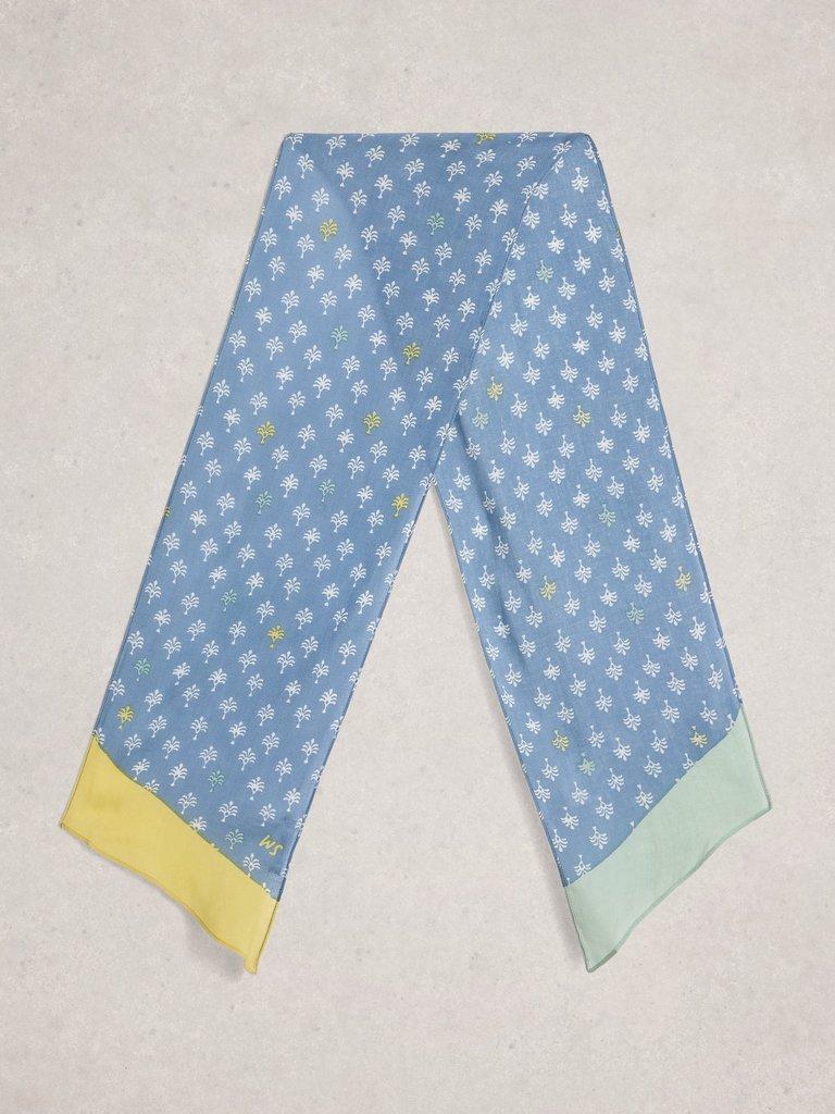Sally Skinny Printed Scarf in BLUE PR - FLAT BACK