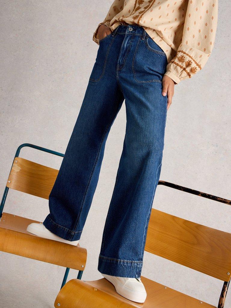 Tia Wide Leg Full Length Jean in DK DENIM - LIFESTYLE
