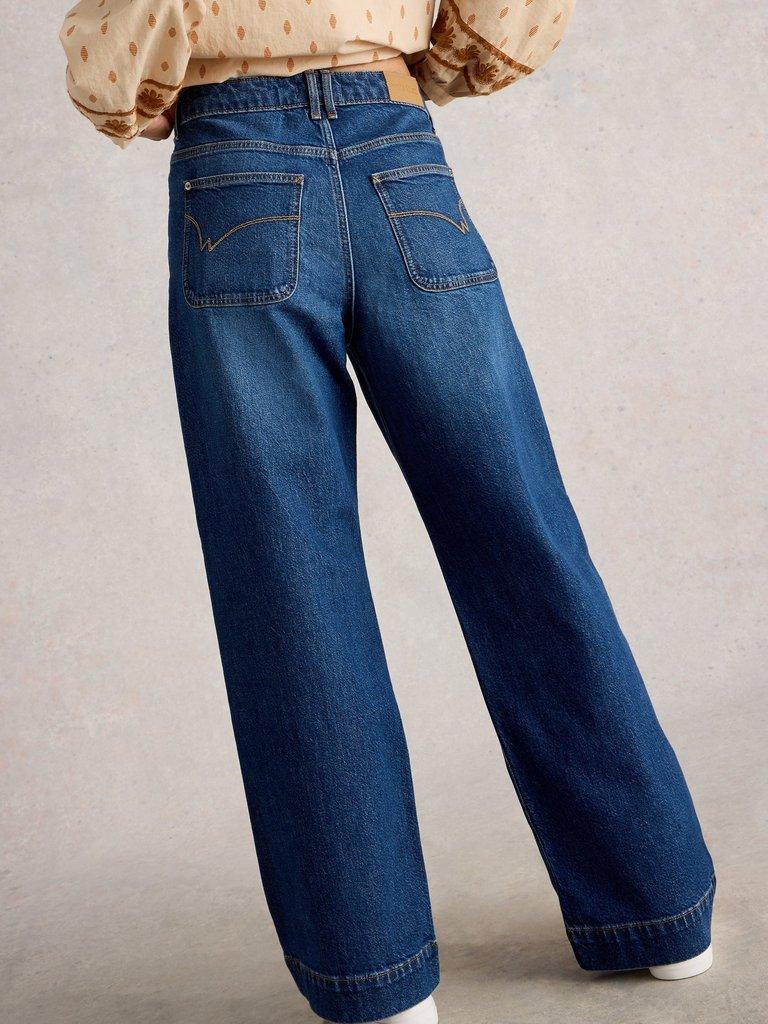 Tia Wide Leg Full Length Jean in DK DENIM - MODEL BACK