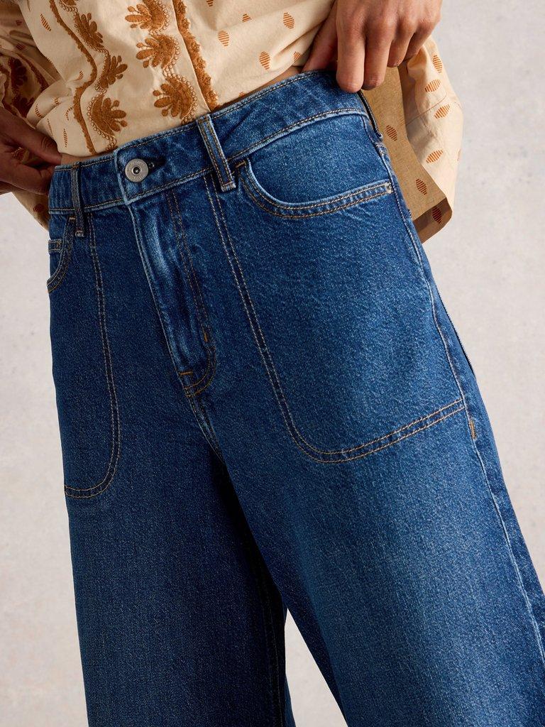 Tia Wide Leg Full Length Jean in DK DENIM - MODEL DETAIL