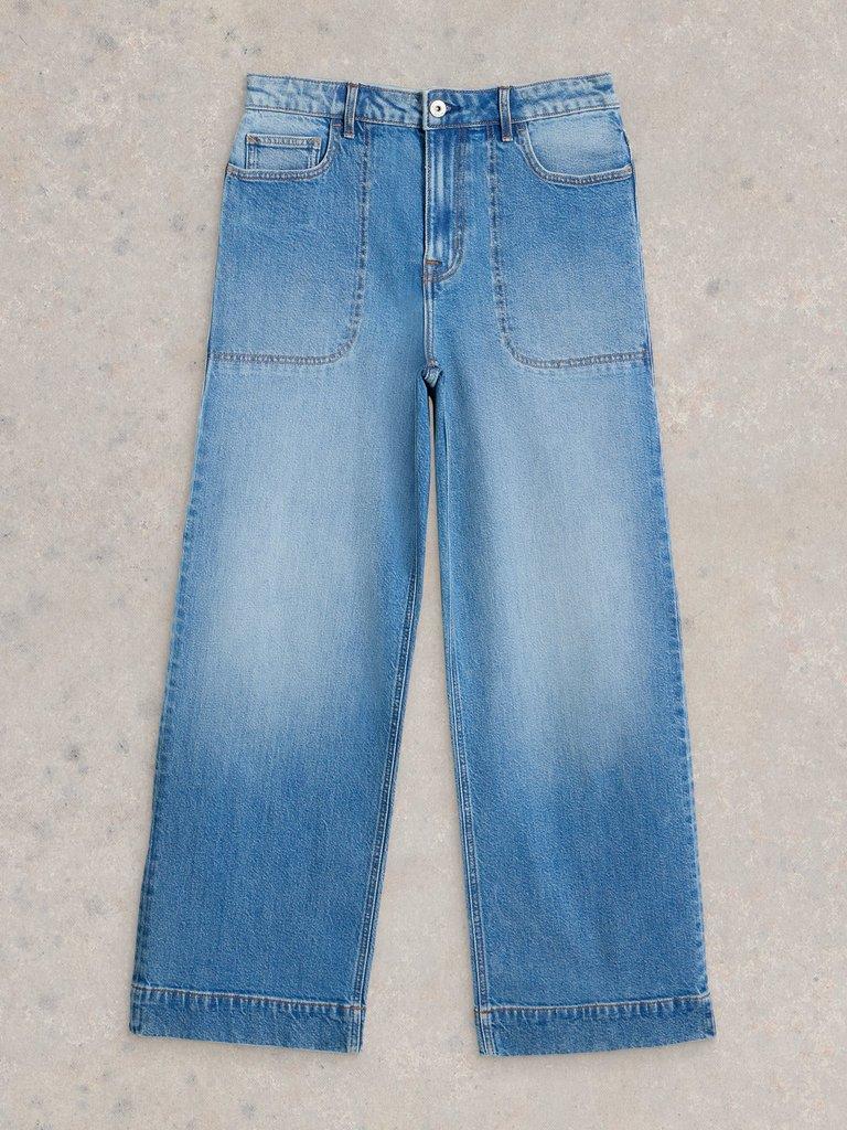 Tia Wide Leg Full Length Jean in MID DENIM - FLAT FRONT