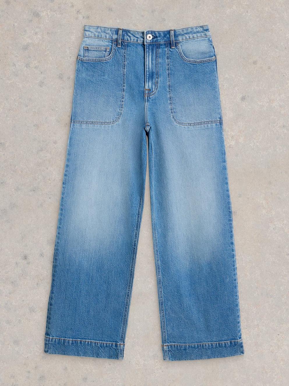 Tia Wide Leg Full Length Jean in MID DENIM - FLAT FRONT