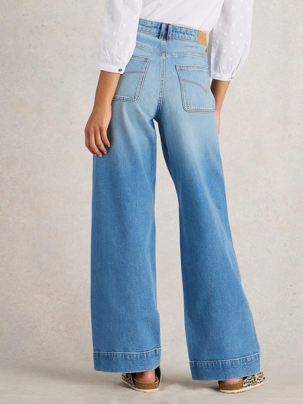 Tia Wide Leg Full Length Jean in MID DENIM - MODEL BACK