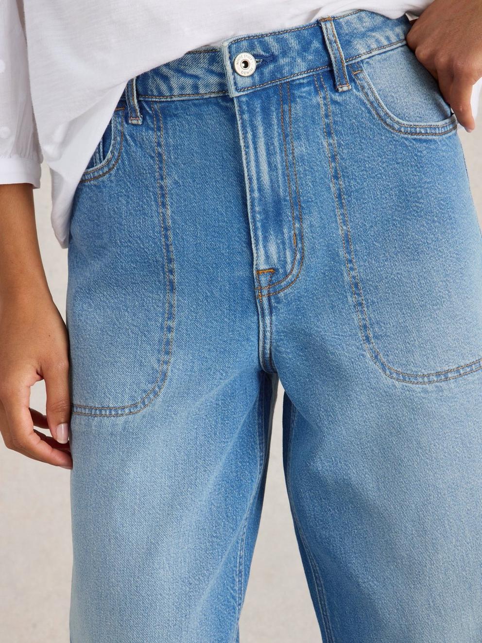 Tia Wide Leg Full Length Jean in MID DENIM - MODEL DETAIL