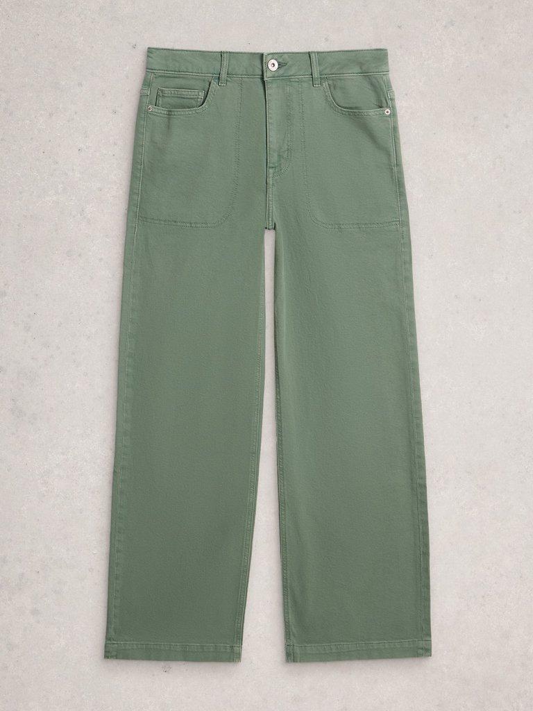 Tia Wide Leg Full Length Jean in MID GREEN - FLAT FRONT