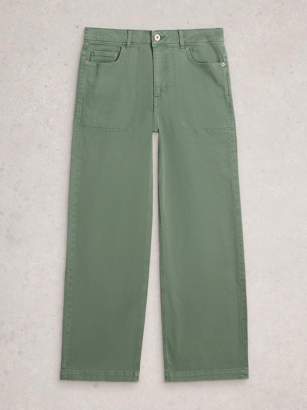 Tia Wide Leg Full Length Jean in MID GREEN - FLAT FRONT