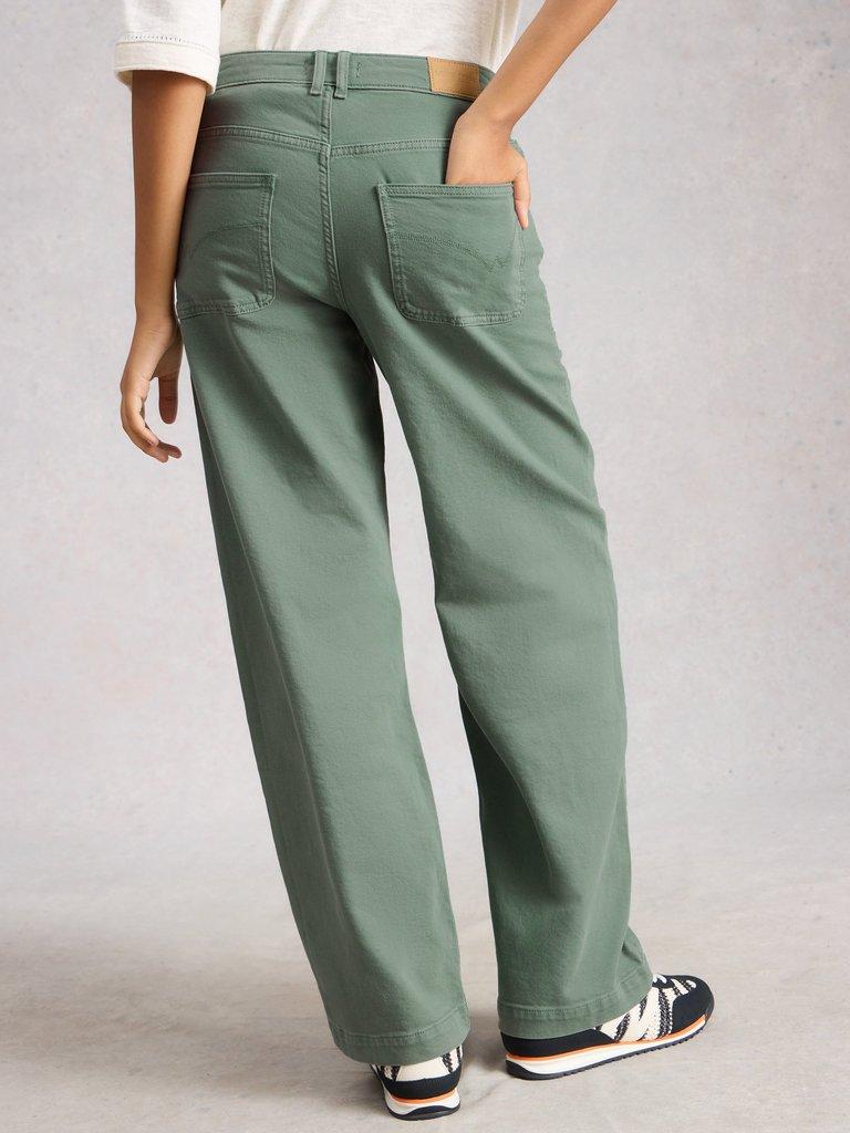 Tia Wide Leg Full Length Jean in MID GREEN - MODEL BACK