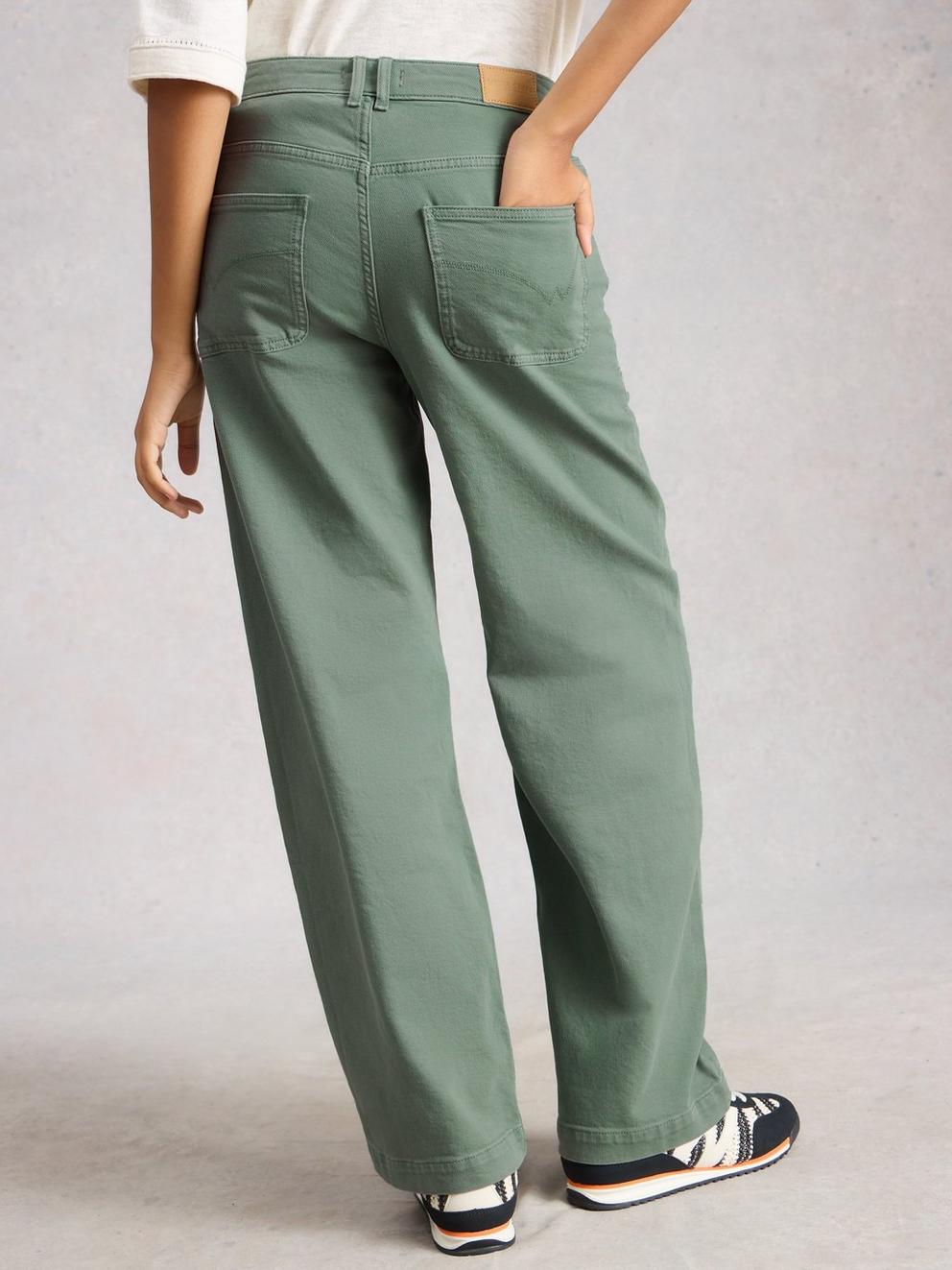 Tia Wide Leg Full Length Jean in MID GREEN - MODEL BACK