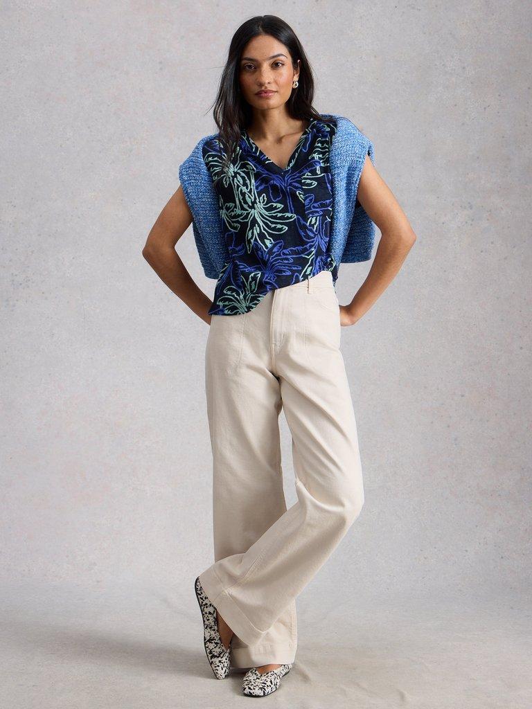 Tia Wide Leg Full Length Jean in NAT WHITE - MODEL FRONT