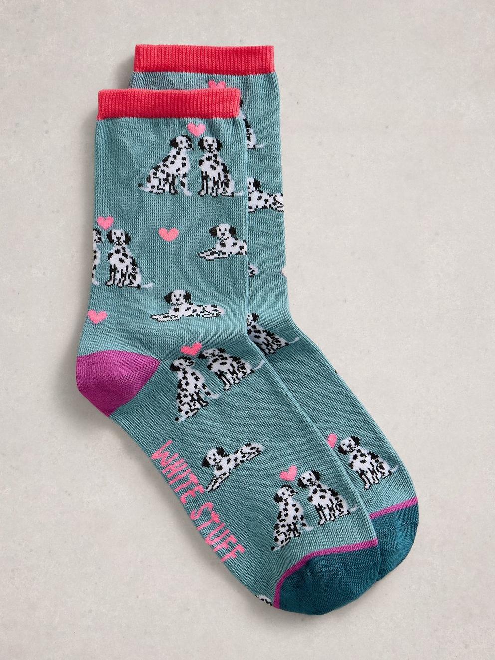 Novelty Dalmation Ankle Sock in MID BLUE - FLAT FRONT