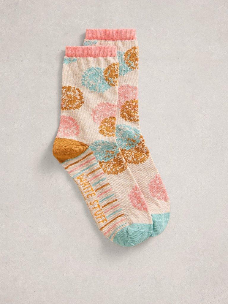 Dandelion Floral Ankle Sock in NAT MLT - FLAT FRONT