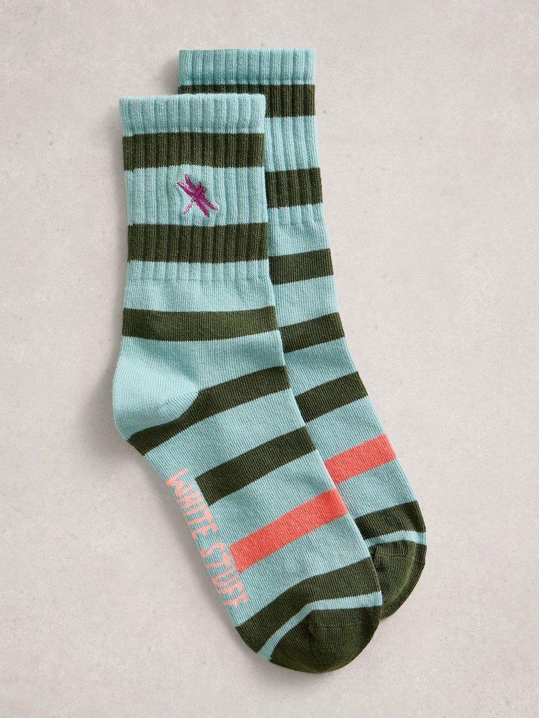 Embroidered Dragonfly Rib Sock in MID GREEN - FLAT FRONT
