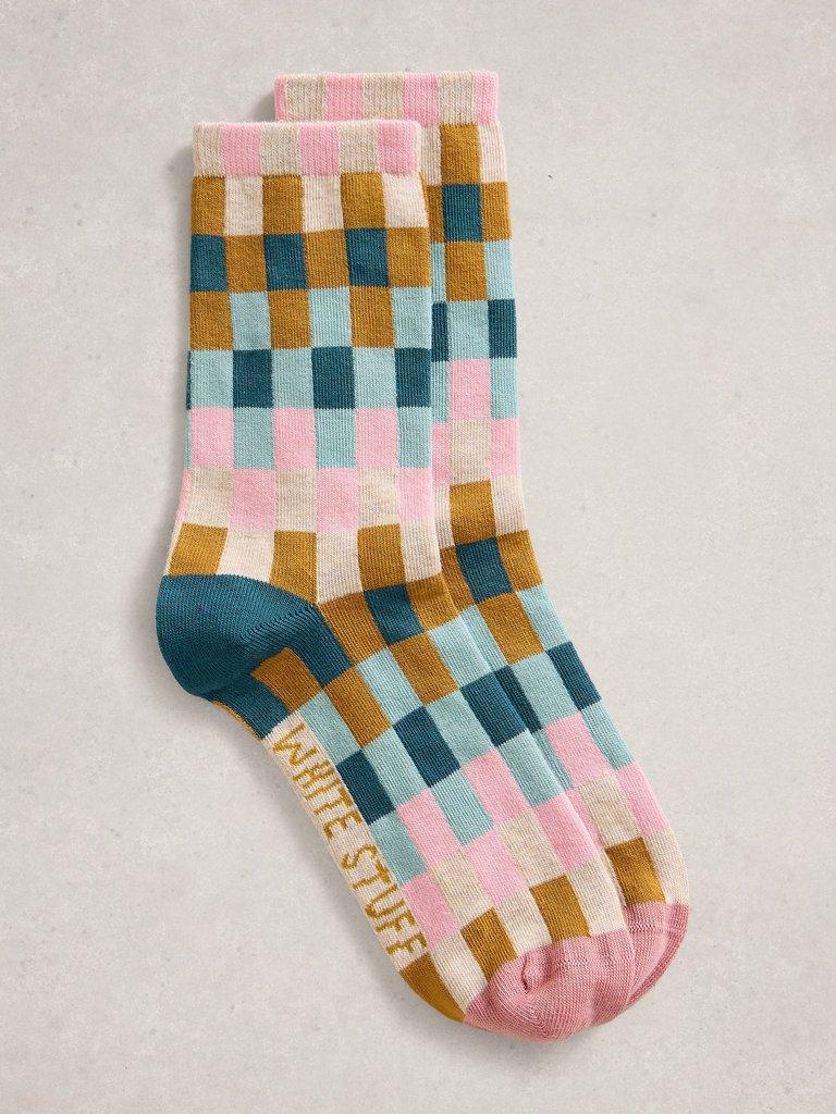 Checkerboard Ankle Sock in NAT MLT - FLAT FRONT