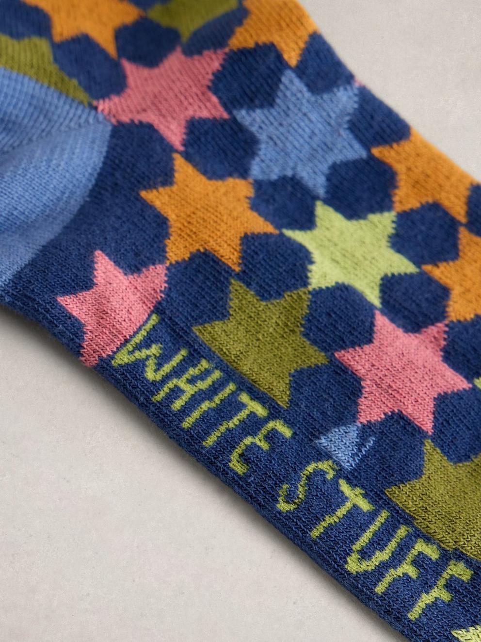 Star Print Ankle Sock in INDIGO BLE - FLAT DETAIL