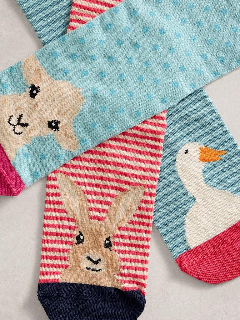 3PK Farmyard Socks in BLUE MLT - FLAT DETAIL