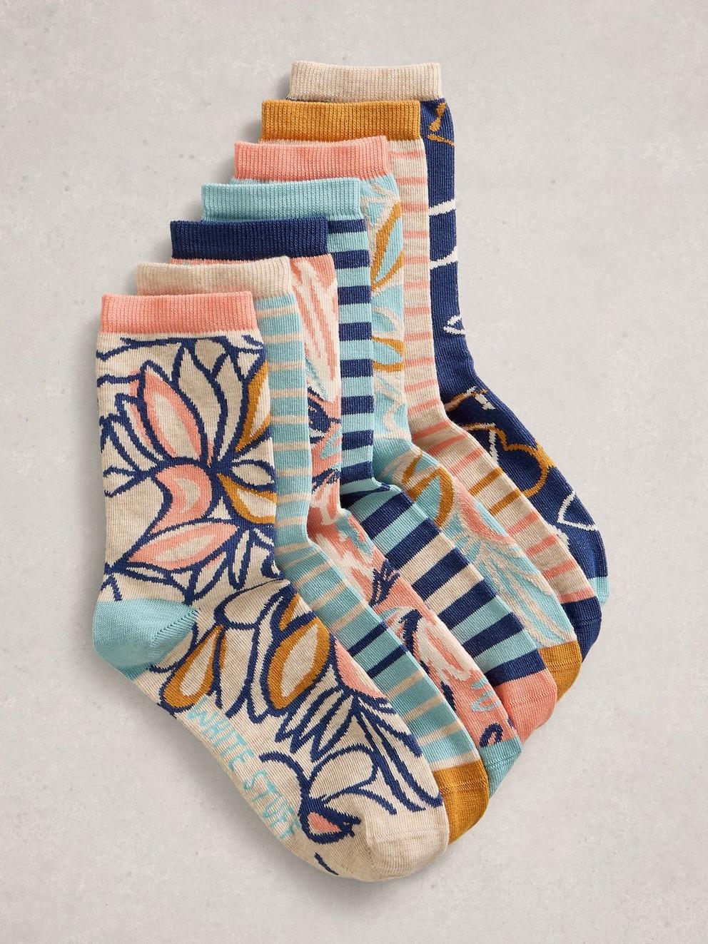 7PK Pattern Socks in PINK MLT - FLAT FRONT