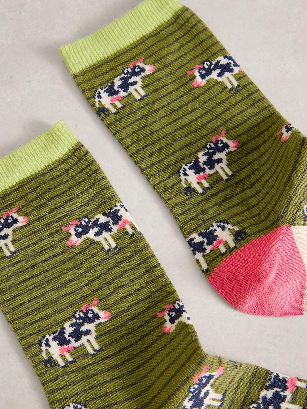 Novelty Cow Ankle Sock in GREEN MLT - FLAT DETAIL