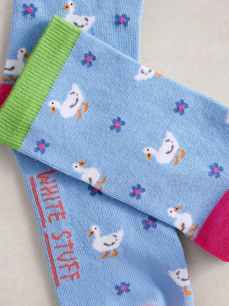 Novelty Duck Ankle Sock  in BLUE MLT - FLAT DETAIL