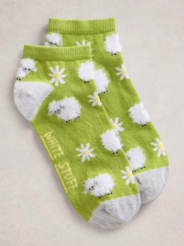 Fluffy Sheep Trainer Socks in MID GREEN - FLAT FRONT