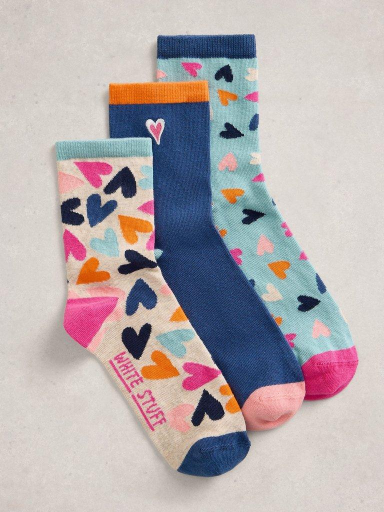 3PK Heart Socks in BLUE MLT - FLAT FRONT