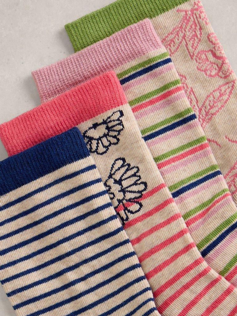 4PK Floral Stripe Socks in PINK MLT - FLAT DETAIL