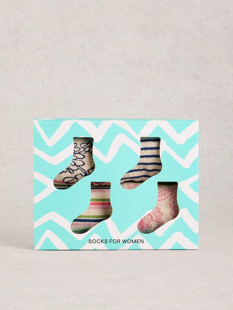 4PK Floral Stripe Socks in PINK MLT - LIFESTYLE