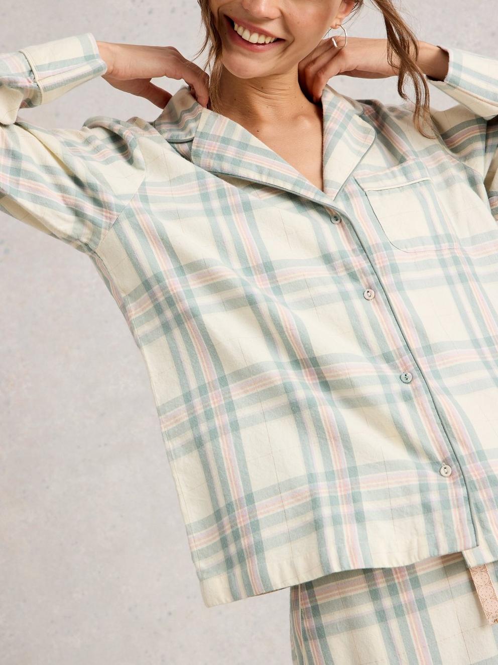 NINA CHECK PJ SHIRT in IVORY MLT - MODEL DETAIL