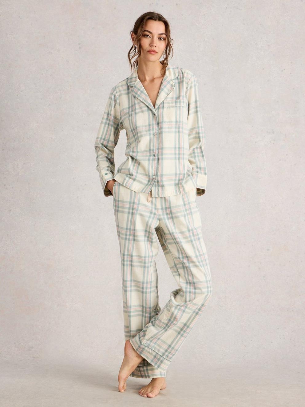 NINA CHECK PJ SHIRT in IVORY MLT - MODEL FRONT