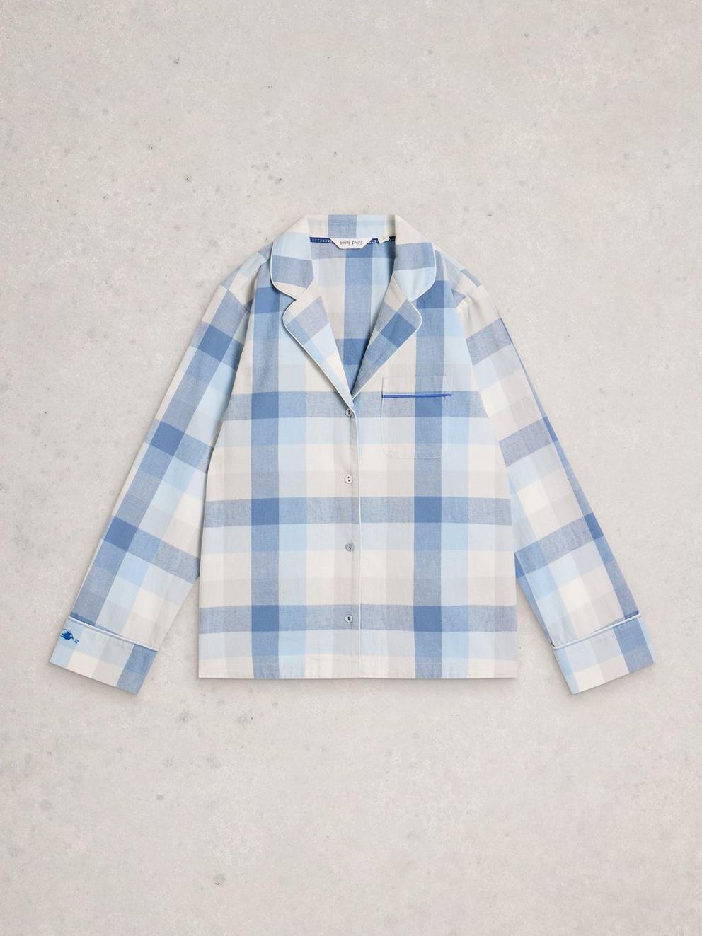 NINA CHECK PJ SHIRT in LGT BLUE - FLAT FRONT