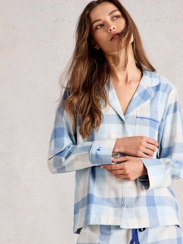 NINA CHECK PJ SHIRT in LGT BLUE - MODEL DETAIL