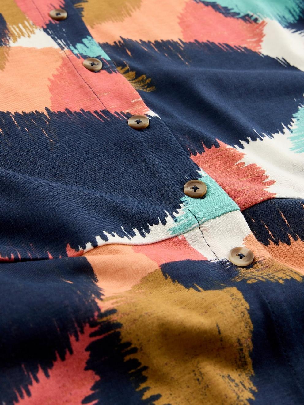 Rua Jersey Collared Shirt Dress Midi in NAVY MULTI - FLAT DETAIL