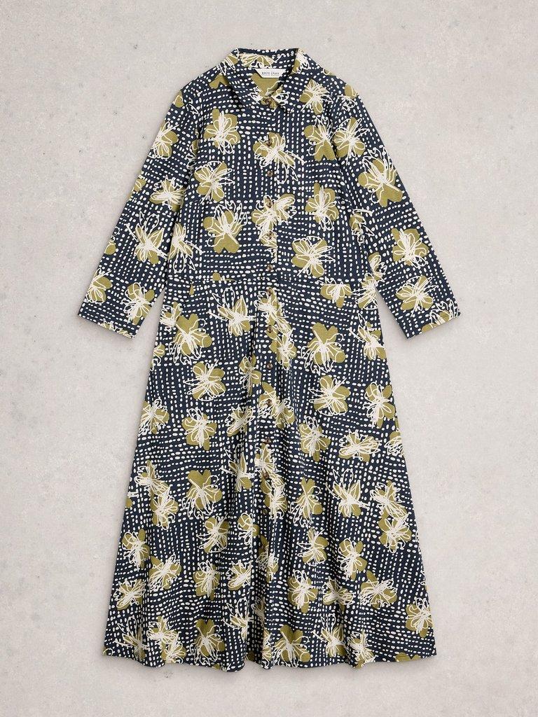 Rua Jersey Collared Shirt Dress Midi in NAVY PR - FLAT FRONT