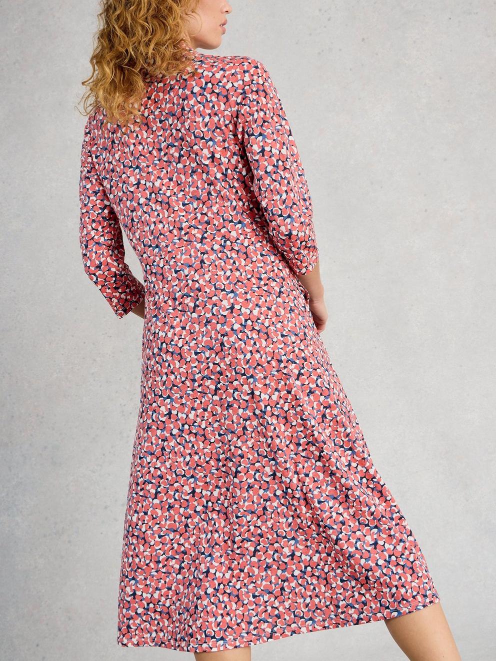 Rua Jersey Collared Shirt Dress Midi in PINK MLT - MODEL BACK