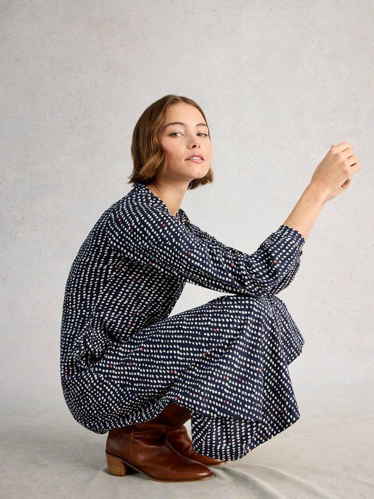 Megan Jersey Long Sleeve Midi Dress in NAVY MULTI - LIFESTYLE