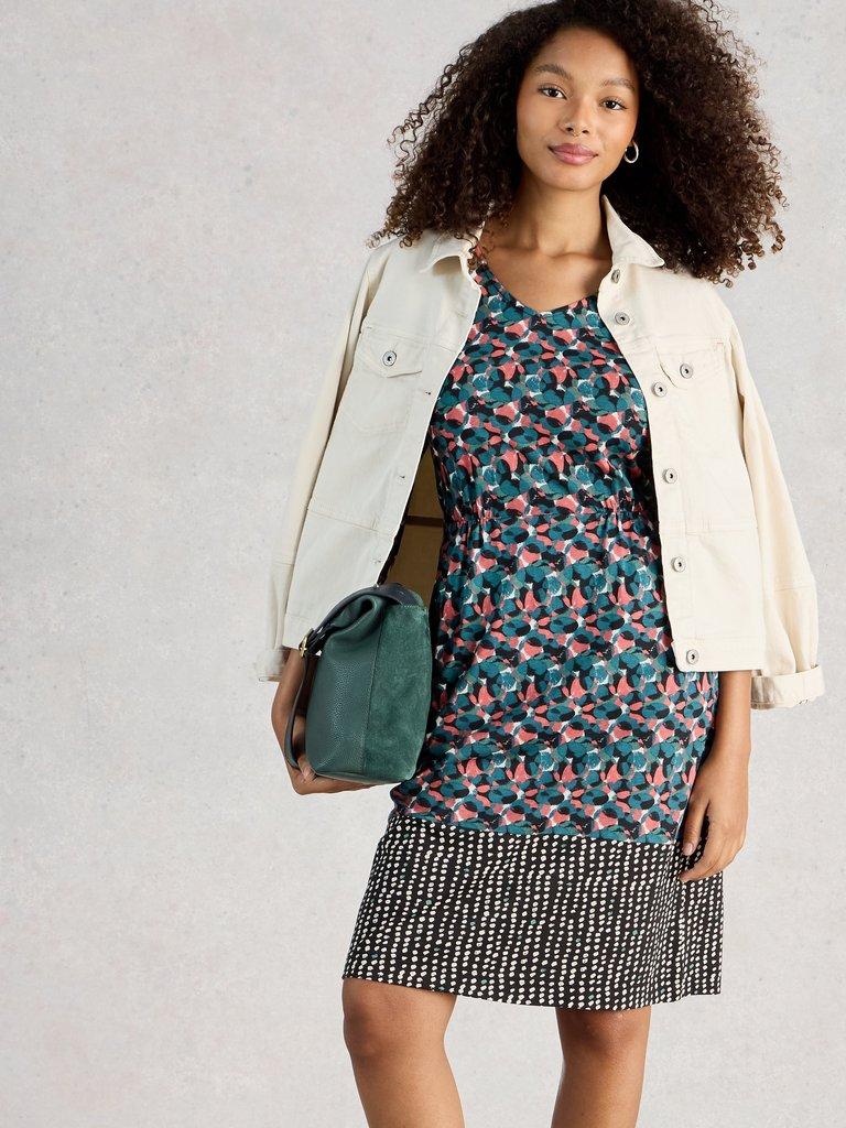 Tallie V Neck Dress Jersey in BLUE MLT - LIFESTYLE