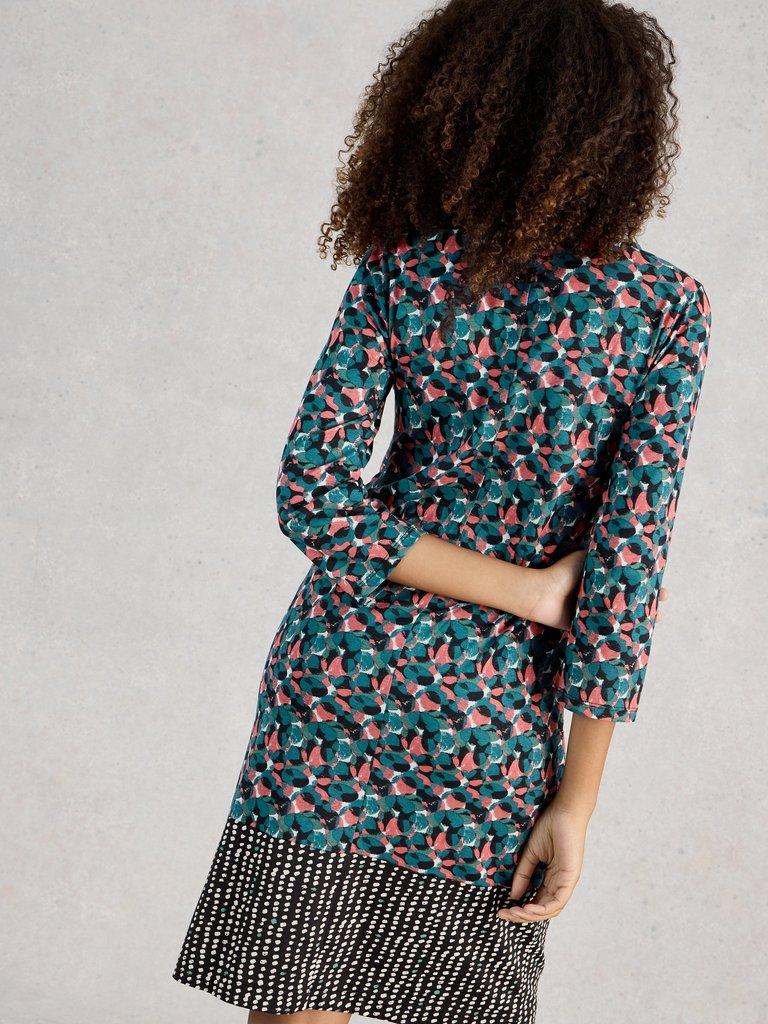 Tallie V Neck Dress Jersey in BLUE MLT - MODEL BACK