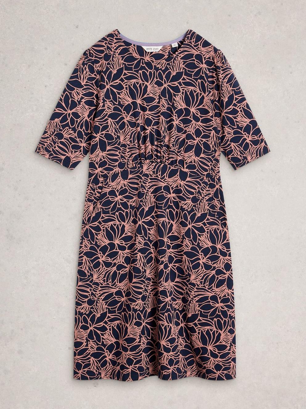 Olivia Jersey Crew Neck Dress in NAVY PR - FLAT FRONT