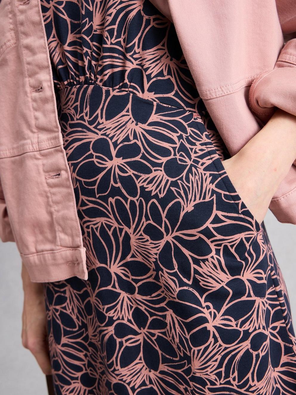 Olivia Jersey Crew Neck Dress in NAVY PR - MODEL DETAIL