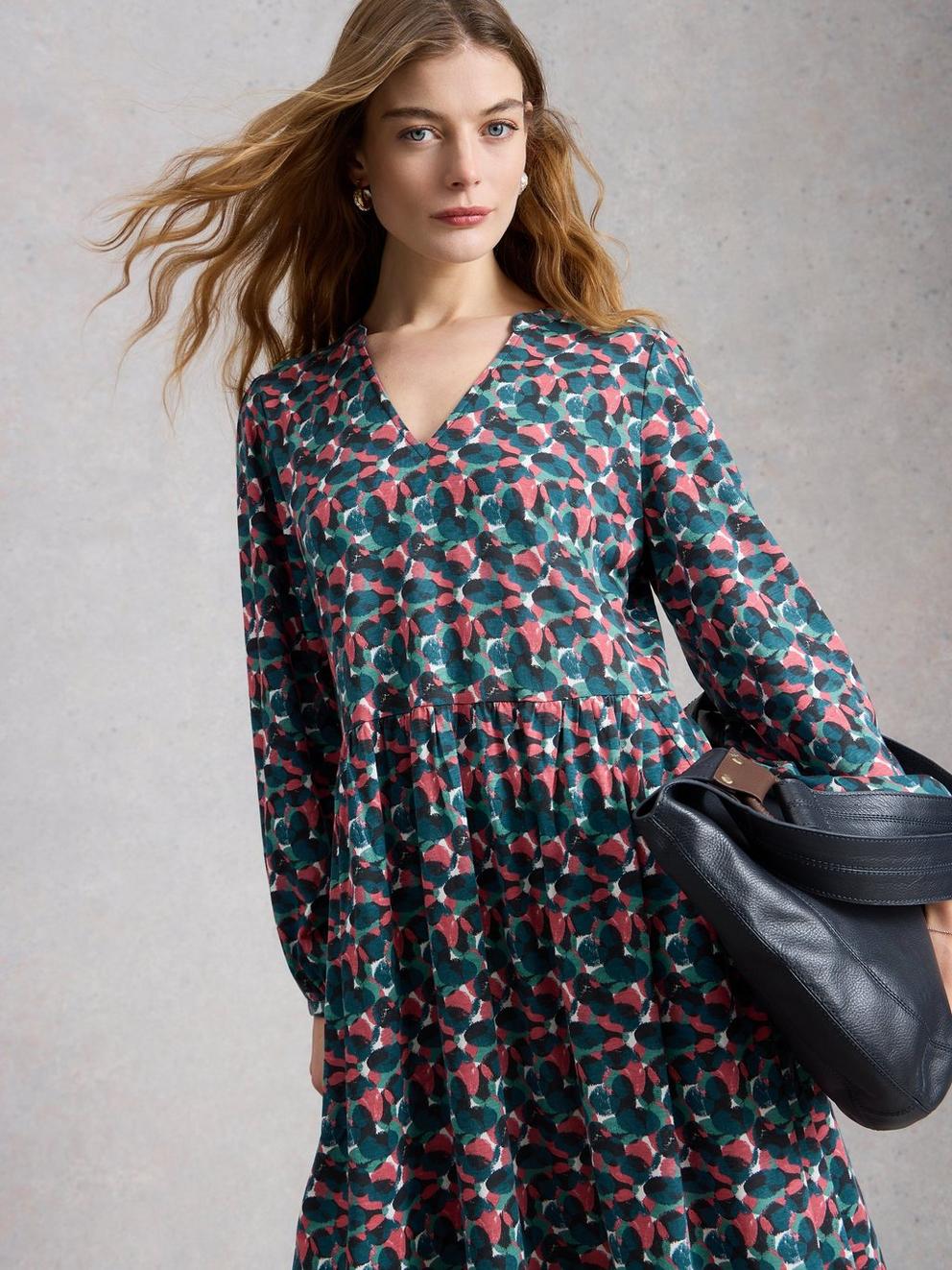 Lola Jersey Dress in BLUE MLT - MODEL DETAIL