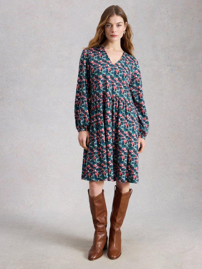 Lola Jersey Dress in BLUE MLT - MODEL FRONT